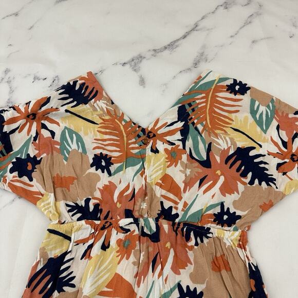 Roxy Womens Floral Midi Dress Size M Orange Blue Tropical Sheath Cover Up - Picture 7 of 9